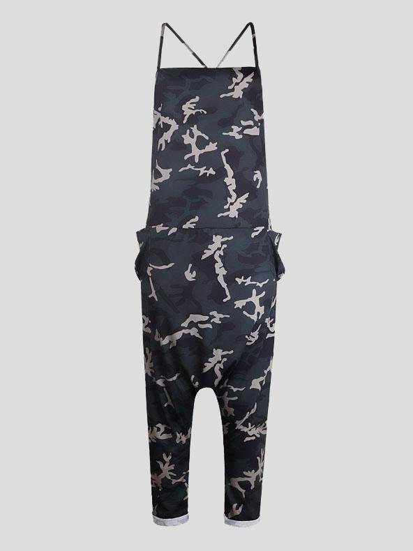 V-neck Camouflage Print Suspender Jumpsuit - LuckyFash™