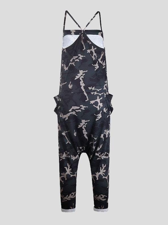 V-neck Camouflage Print Suspender Jumpsuit - LuckyFash™