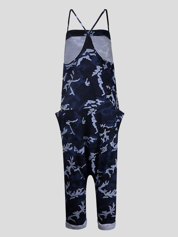 V-neck Camouflage Print Suspender Jumpsuit - LuckyFash™