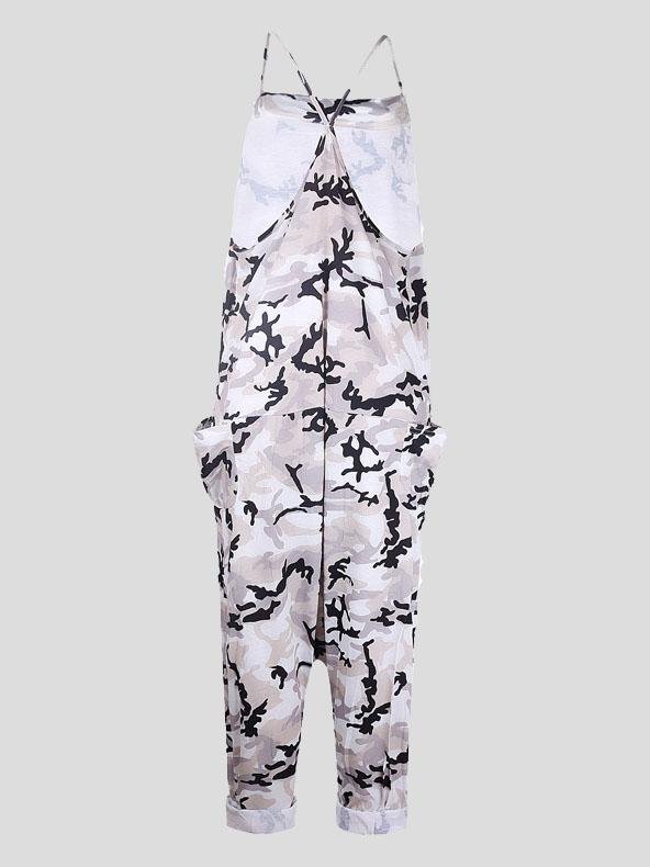 V-neck Camouflage Print Suspender Jumpsuit - LuckyFash™