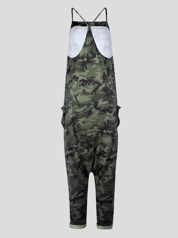 V-neck Camouflage Print Suspender Jumpsuit - LuckyFash™
