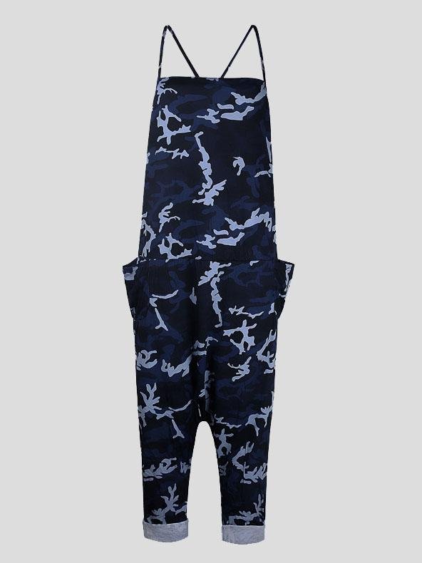 V-neck Camouflage Print Suspender Jumpsuit - LuckyFash™