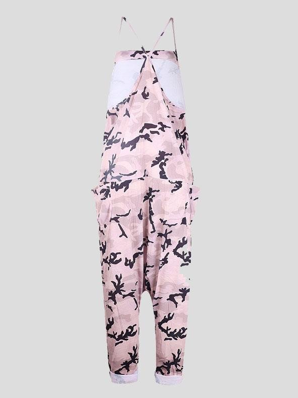 V-neck Camouflage Print Suspender Jumpsuit - LuckyFash™