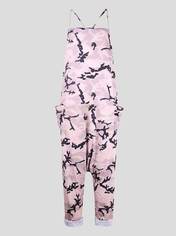 V-neck Camouflage Print Suspender Jumpsuit - LuckyFash™