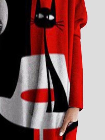 V-neck Cat Print Mid-length Top - LuckyFash™