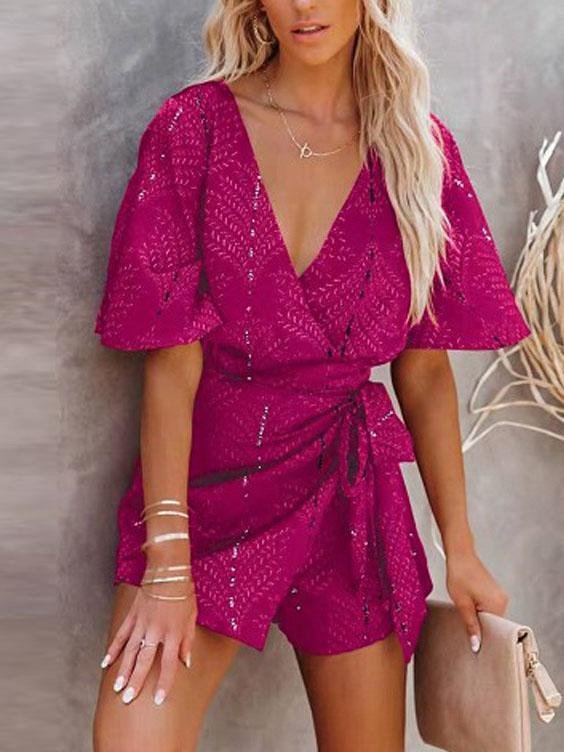 V-neck Leak-back Printed Jumpsuit - LuckyFash™