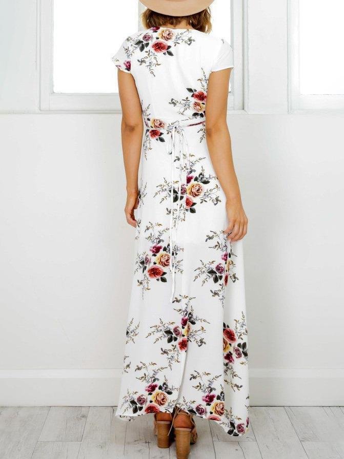 V-neck Print Split Beach Long Dresses - LuckyFash™