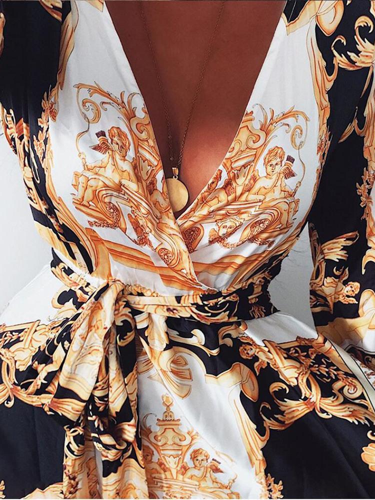 V-neck Retro Long-sleeved Slit Long Dress - LuckyFash™