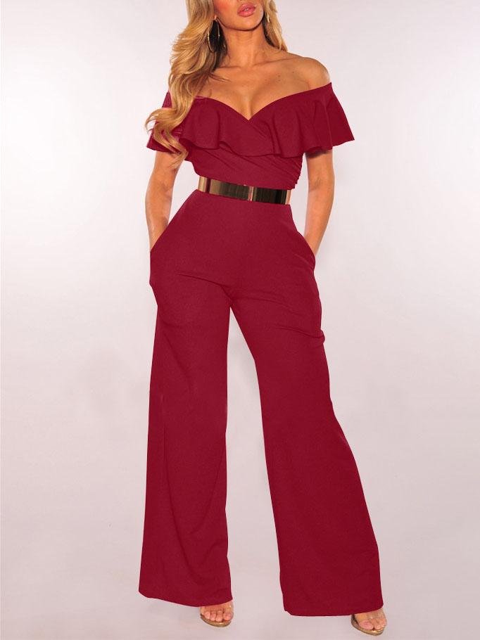 V-neck Ruffled High-waist Jumpsuit - LuckyFash™