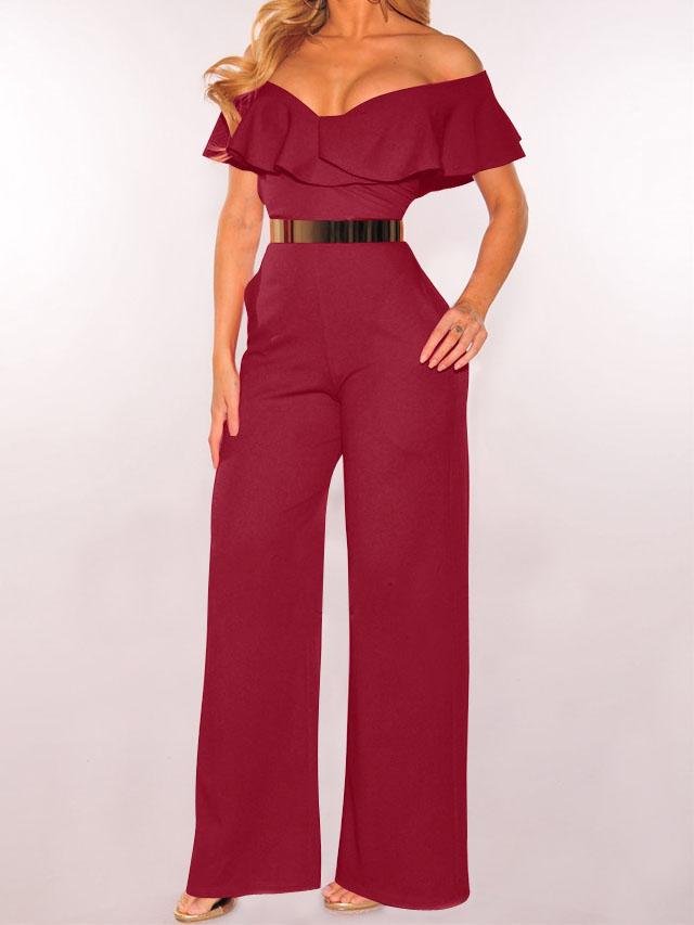 V-neck Ruffled High-waist Jumpsuit - LuckyFash™