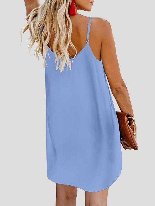 V-neck Single-breasted Sleeveless Suspender Dress - LuckyFash™