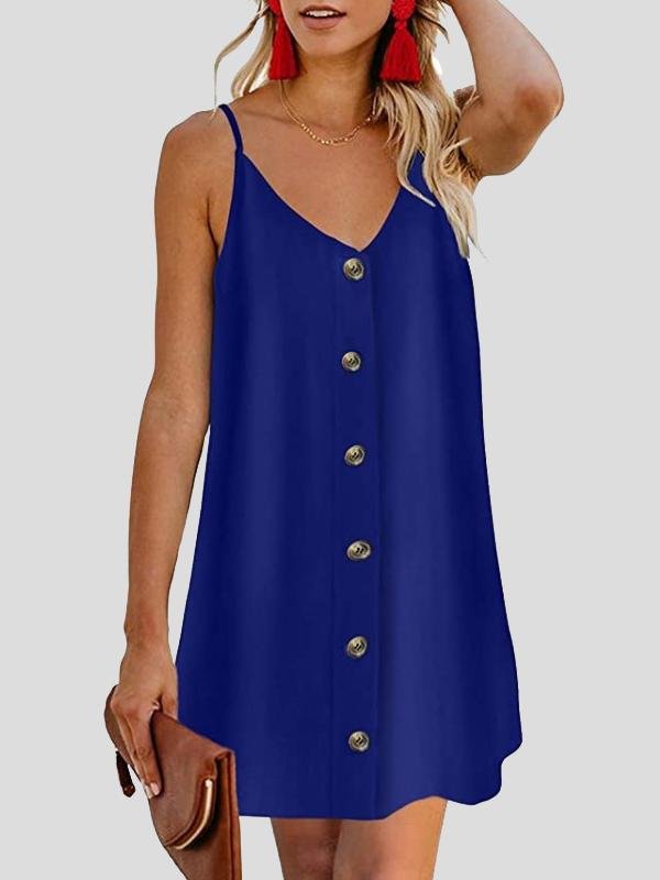 V-neck Single-breasted Sleeveless Suspender Dress - LuckyFash™