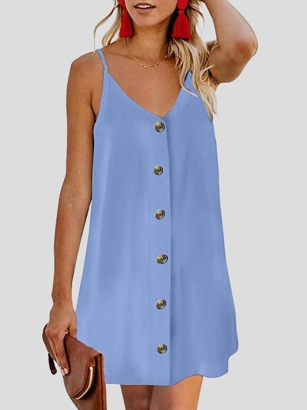 V-neck Single-breasted Sleeveless Suspender Dress - LuckyFash™