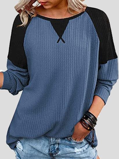 Waffle Stitching Round Neck Raglan Long Sleeve T-shirt - LuckyFash™