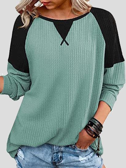 Waffle Stitching Round Neck Raglan Long Sleeve T-shirt - LuckyFash™