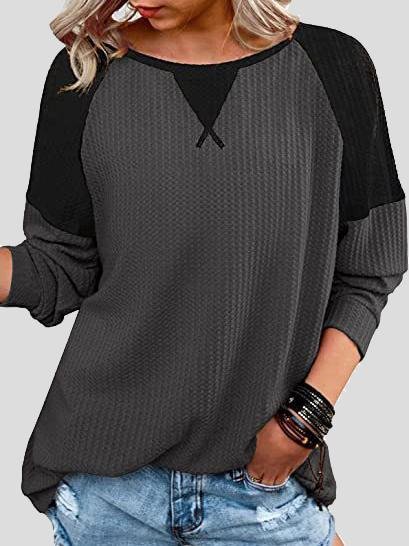 Waffle Stitching Round Neck Raglan Long Sleeve T-shirt - LuckyFash™