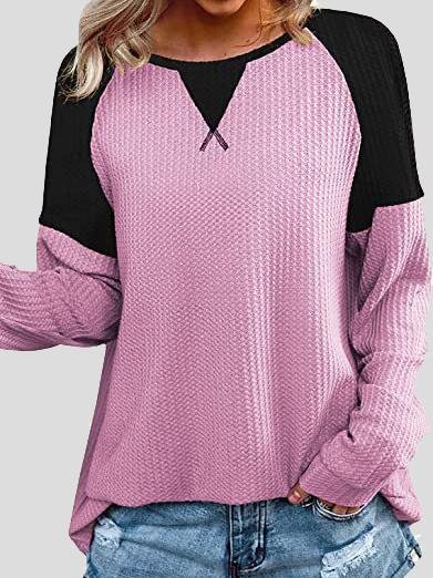 Waffle Stitching Round Neck Raglan Long Sleeve T-shirt - LuckyFash™