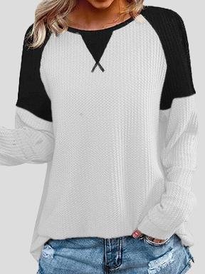 Waffle Stitching Round Neck Raglan Long Sleeve T-shirt - LuckyFash™
