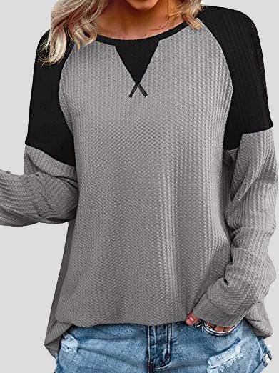 Waffle Stitching Round Neck Raglan Long Sleeve T-shirt - LuckyFash™