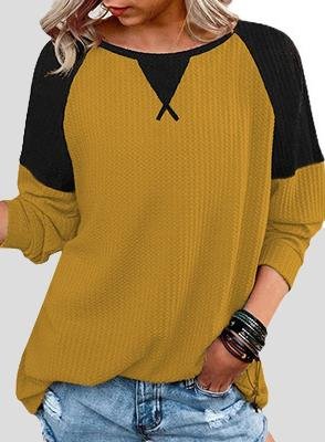 Waffle Stitching Round Neck Raglan Long Sleeve T-shirt - LuckyFash™