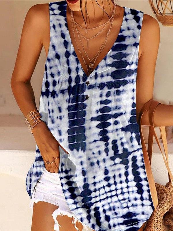 Women Colorblock Print V Neck Sleeveless Tank Top - LuckyFash™