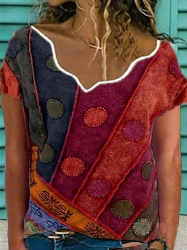 Women Graphic Printed V Neck Short Sleeve T-shirts - LuckyFash™