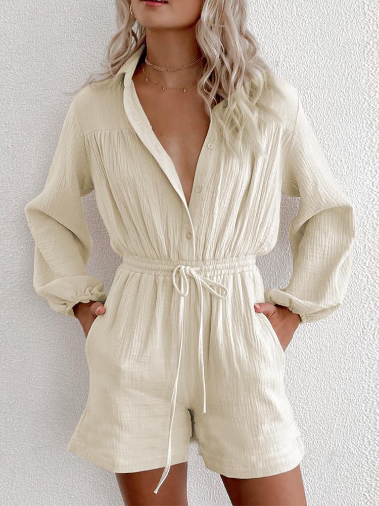 Women Long-sleeved Drawstring Pockets Jumpsuit - LuckyFash™