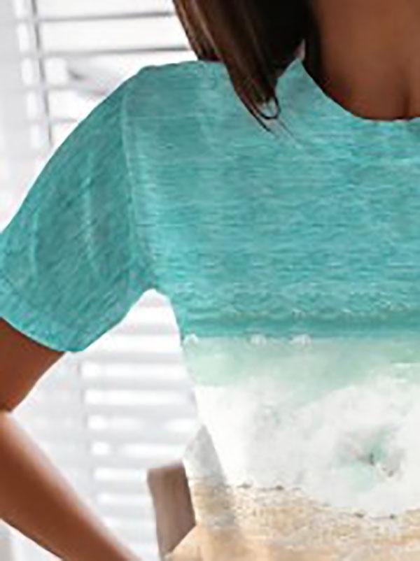 Women Scenery Printed Round Neck Short Sleeve T-shirts - LuckyFash™