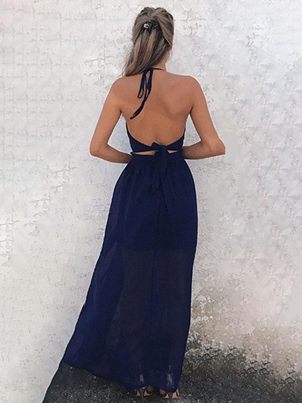 Women Strapless Deep V Neck Split Hem Maxi Dress - LuckyFash™