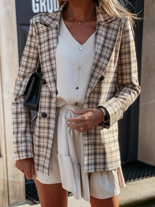 Women's Blazers Lapel Check Pocket Button Blazer - LuckyFash™