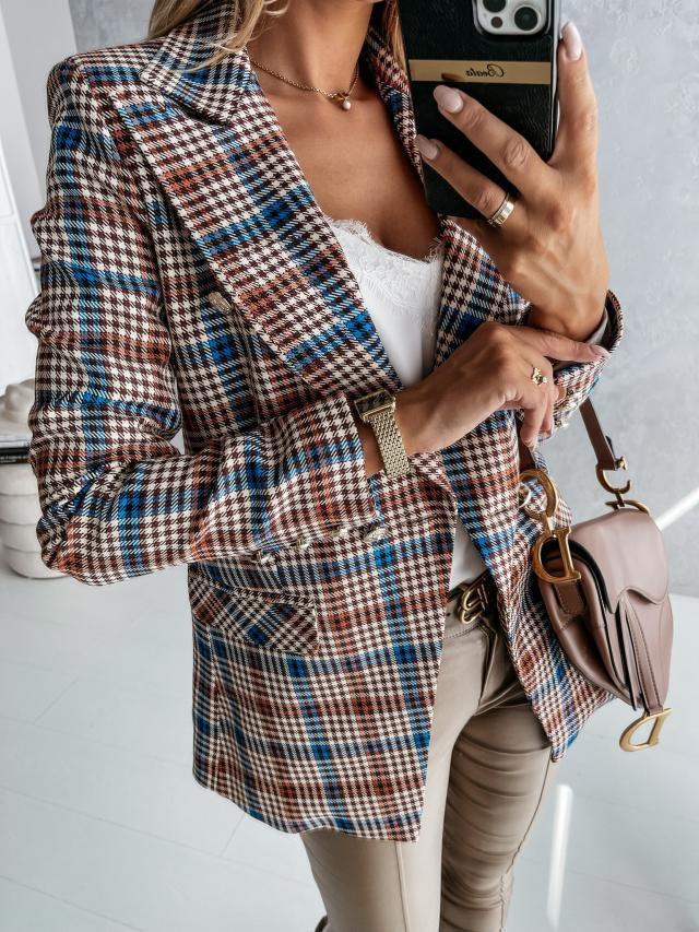 Women's Blazers Lapel Check Pocket Button Blazer - LuckyFash™