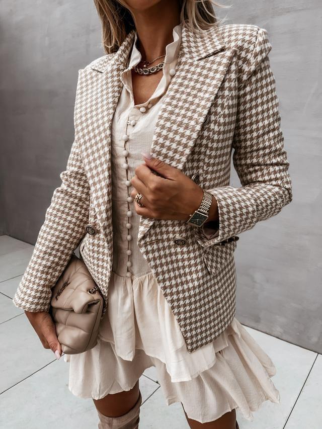 Women's Blazers Lapel Check Pocket Button Blazer - LuckyFash™
