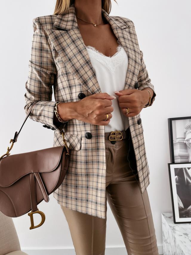 Women's Blazers Lapel Check Pocket Button Blazer - LuckyFash™