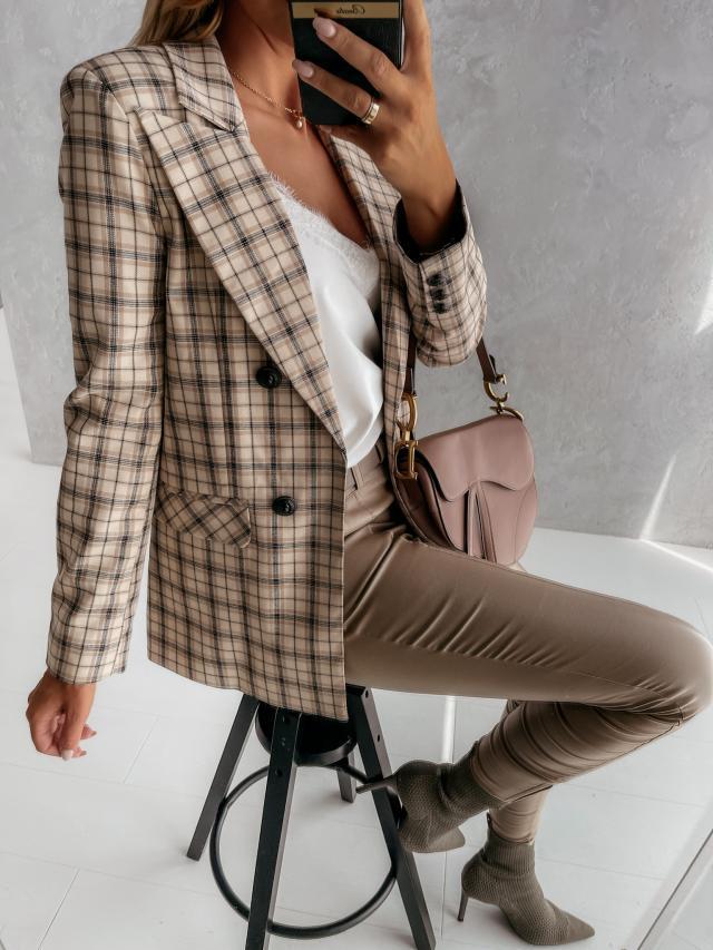 Women's Blazers Lapel Check Pocket Button Blazer - LuckyFash™