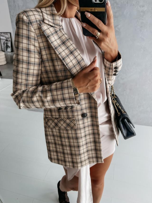 Women's Blazers Lapel Check Pocket Button Blazer - LuckyFash™
