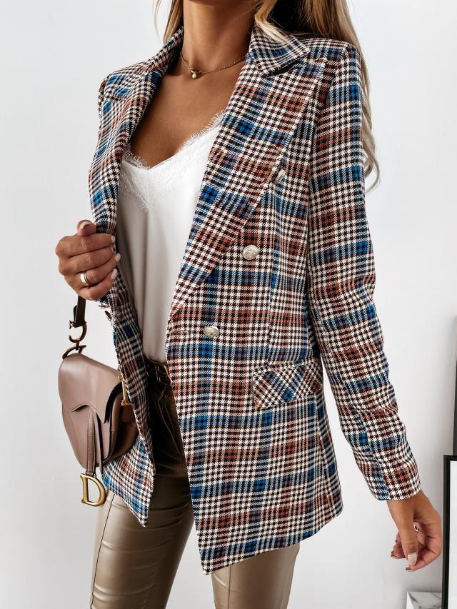 Women's Blazers Lapel Check Pocket Button Blazer - LuckyFash™