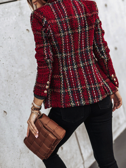 Women's Blazers Plaid Double-Breasted Long Sleeve Blazer - LuckyFash™