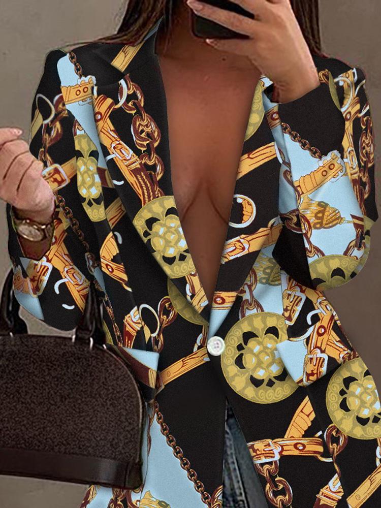 Women's Blazers Printed Lapel Long Sleeve Buttoned Blazer - LuckyFash™