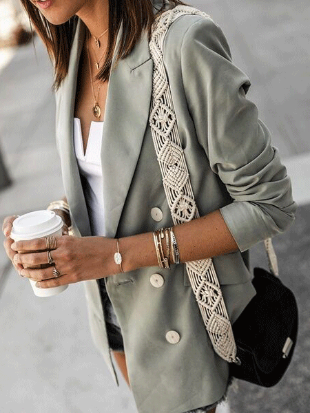 Women's Blazers Solid Lapel Button Long Sleeve Blazer - LuckyFash™