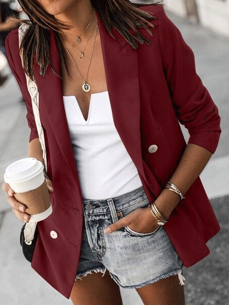 Women's Blazers Solid Lapel Button Long Sleeve Blazer - LuckyFash™