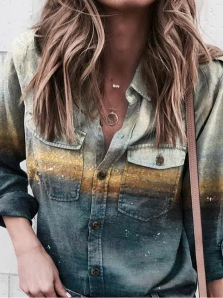 Women's Blouses Printed Lapel Pocket Long Sleeve Blouse - LuckyFash™