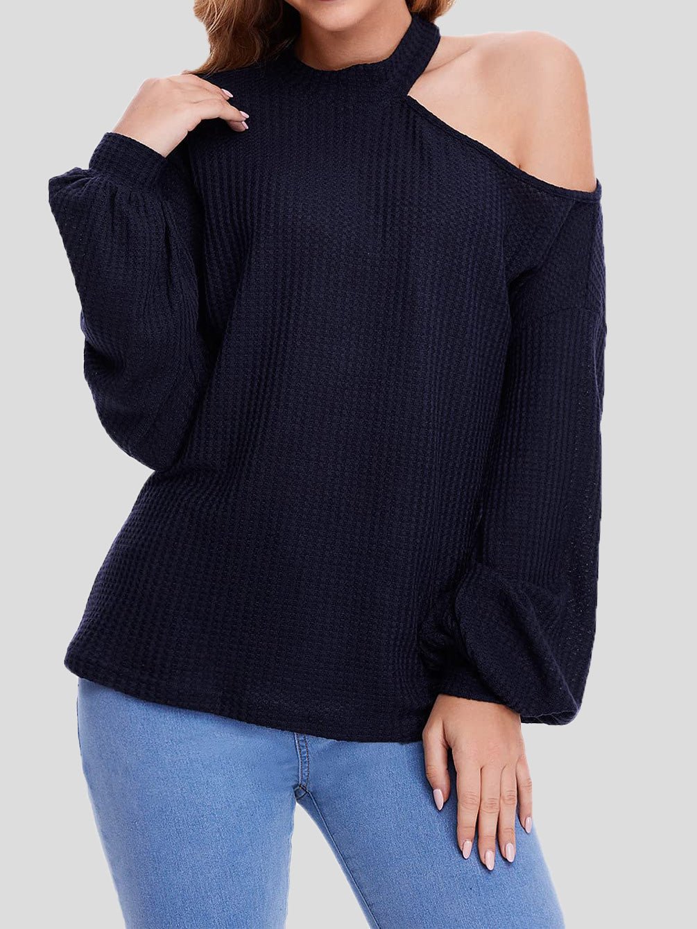 Women's Blouses Waffle Off Shoulder Long Sleeve Knit Blouse - LuckyFash™