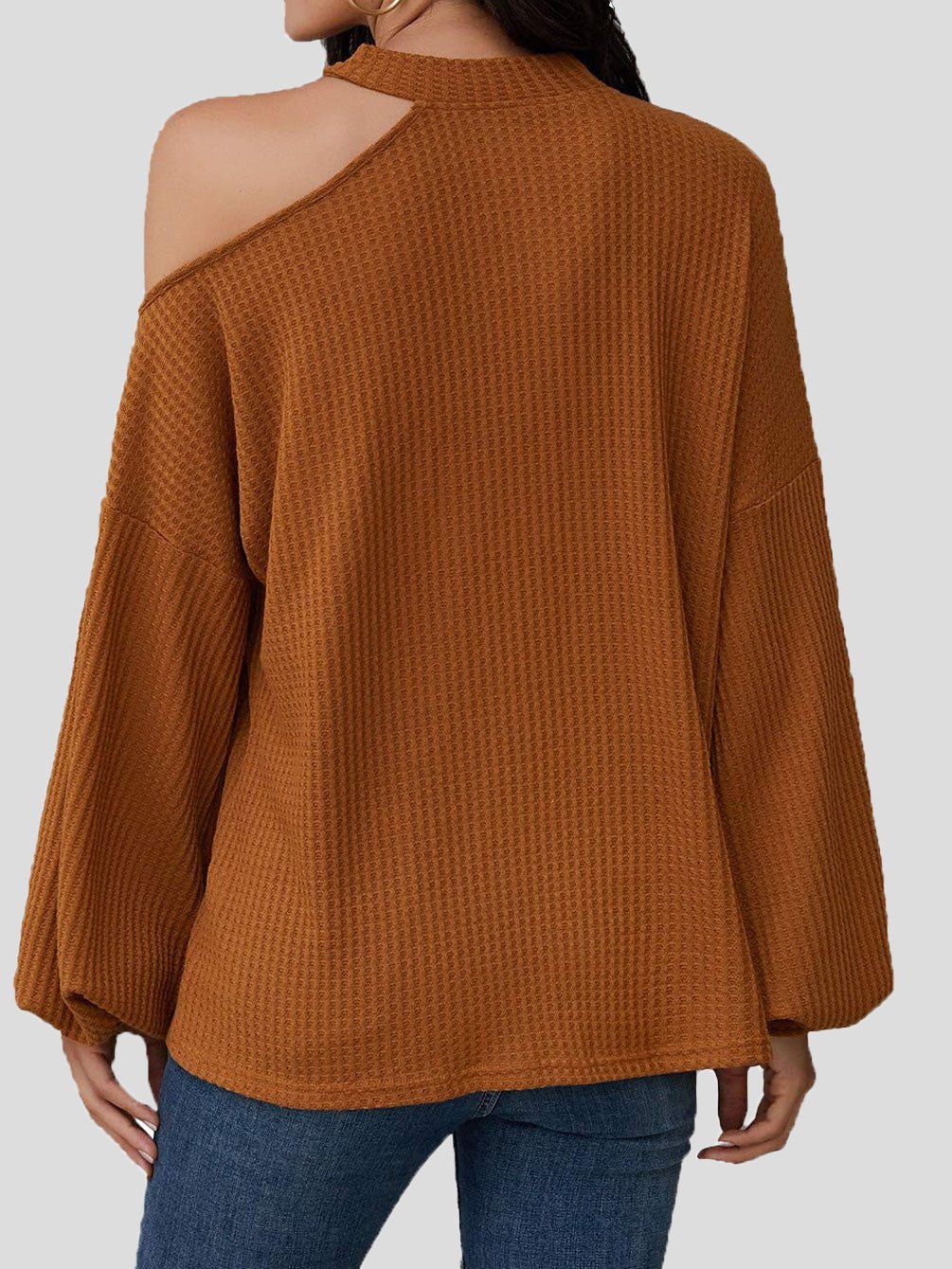 Women's Blouses Waffle Off Shoulder Long Sleeve Knit Blouse - LuckyFash™