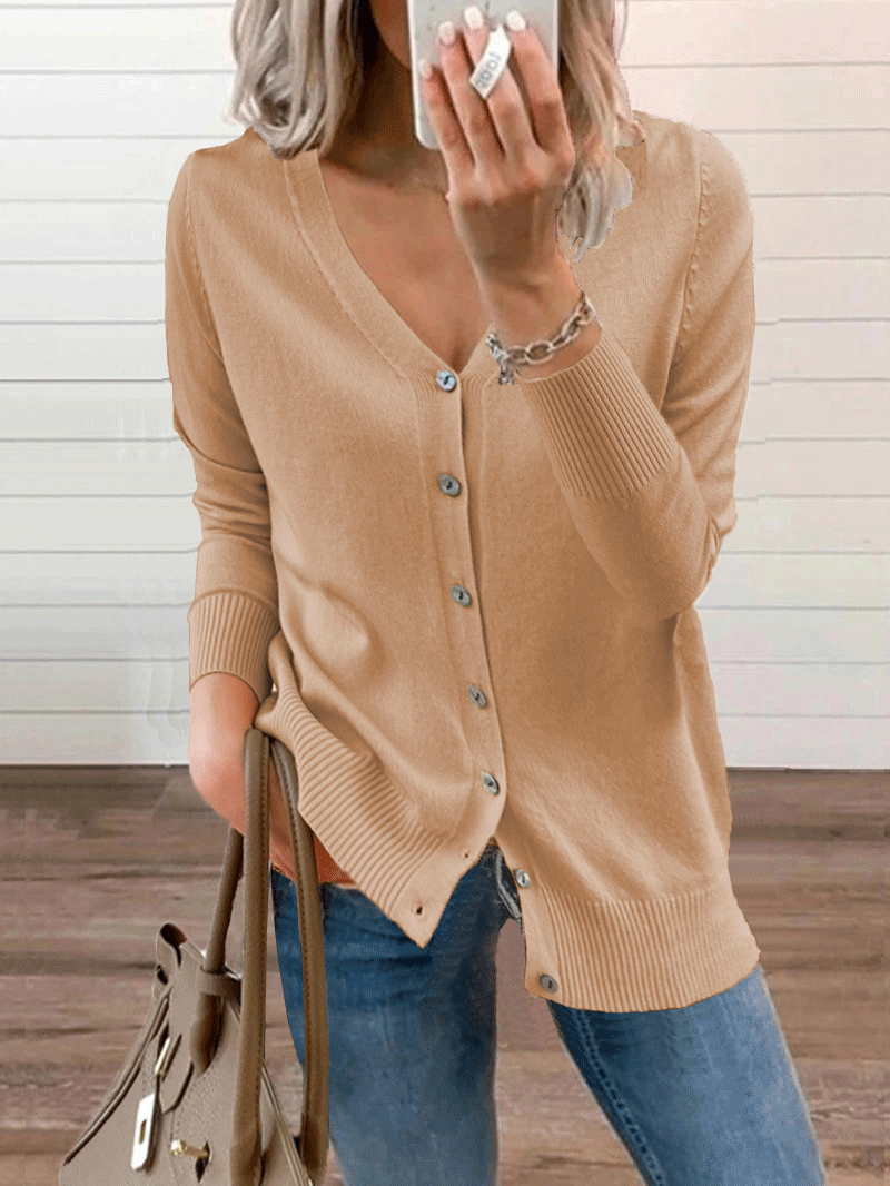 Women's Cardigan Loose V-Neck Long Sleeve Knitted Cardigan - LuckyFash™