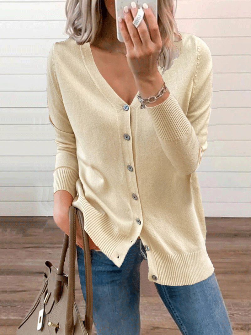 Women's Cardigan Loose V-Neck Long Sleeve Knitted Cardigan - LuckyFash™