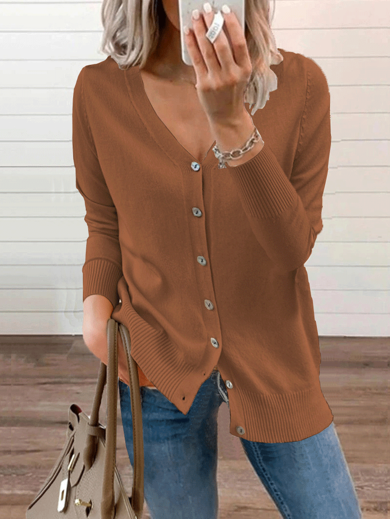 Women's Cardigan Loose V-Neck Long Sleeve Knitted Cardigan - LuckyFash™