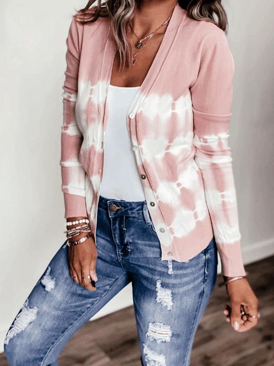 Women's Cardigan Tie-Dye Printed Button Knit Cardigan - LuckyFash™