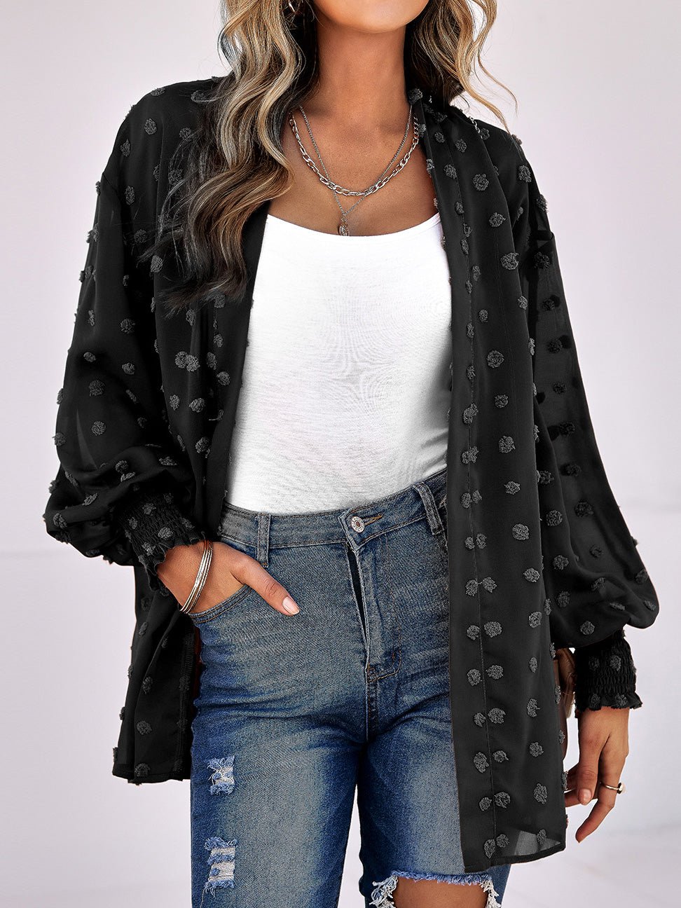 Women's Cardigans Casual Jacquard Long Sleeve Chiffon Cardigan - LuckyFash™