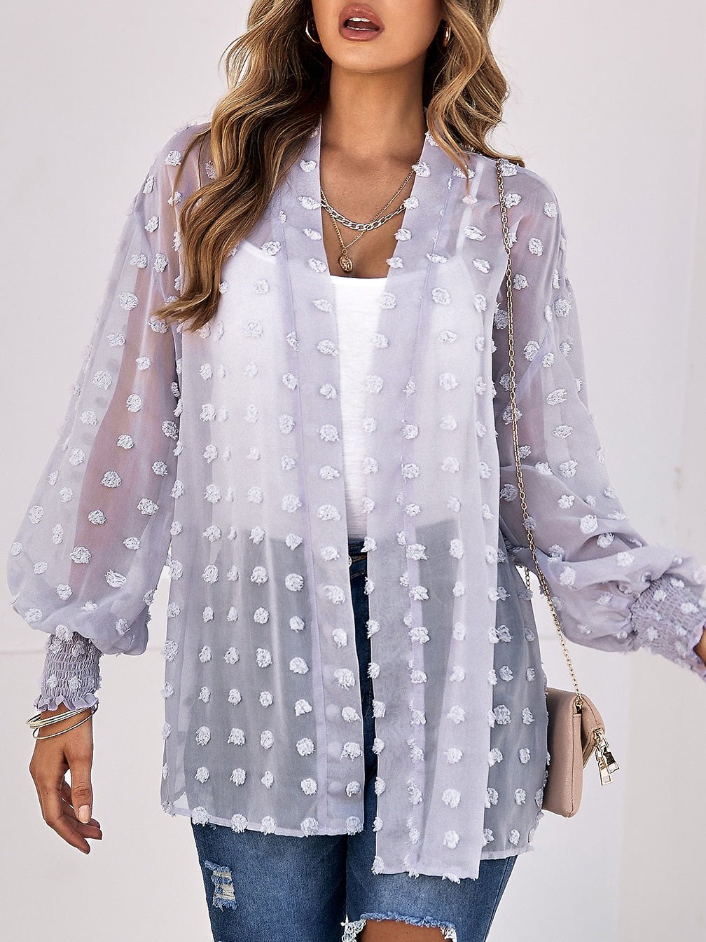 Women's Cardigans Casual Jacquard Long Sleeve Chiffon Cardigan - LuckyFash™