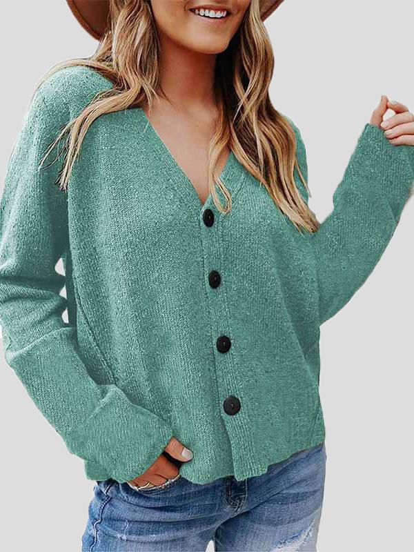 Women's Cardigans Casual Solid Long Sleeve Button Knit Cardigan - LuckyFash™